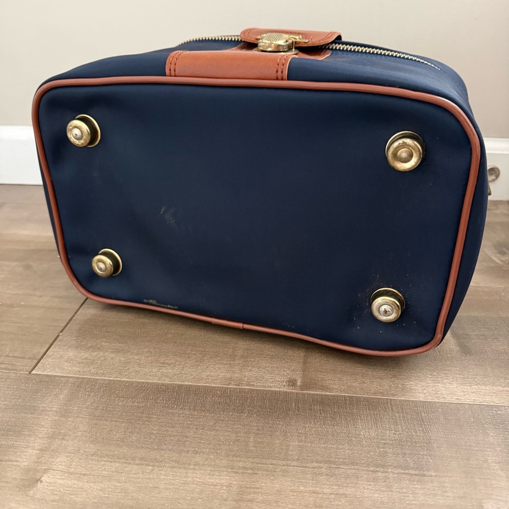 Vintage Sears Travel Train Case Bag Cosmetic Hard Case Wipeable Leather‎ Navy - Picture 10 of 16